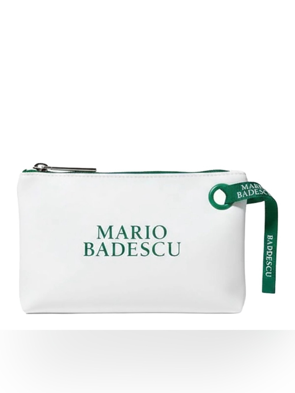 Mario Badescu White Cosmetic Pouch with Green Logo and Strap